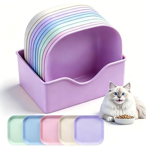 10Pcs Cat Bowls, Whisker Friendly Cat Dishes and Water bowls, Shallow Kitten Food Bowl for Dry and Wet Food, Flat Wheat Straw Pet Food and Water Bowl for Indoor Outdoor Cats Food-Purple