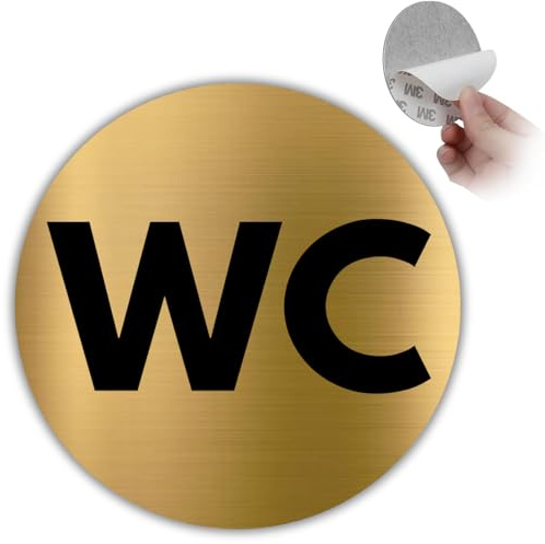LEIASA | Schild WC Toilette - Ø 10 cm - Aluminium - Gold Klo Türsymbol Rund | Türschild Toilette, Aufkleber WC Kennzeichnung, Piktogramm Sanitärbereich, Plakette Waschraum WC, Toiletten Zeichen