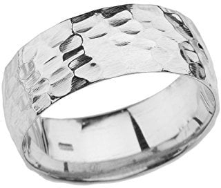 Damen Ring / Eherring 14 Karat Weißgold Gehämmert 7 Mm Band