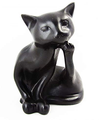 Blue Orchid Lucky Feng Shui Schwarze Katze Figur - Sitzende Figur Briefbeschwerer - Sammlerstück Harz Statue für Tischplatte Schreibtisch Regal 4,75 Zoll