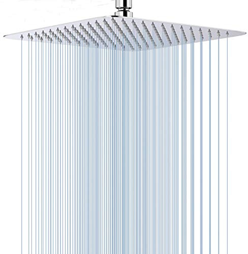 GGStudy 12 Inch Square Stainless Steel Shower Head - Rain Style Shower Head Chrome