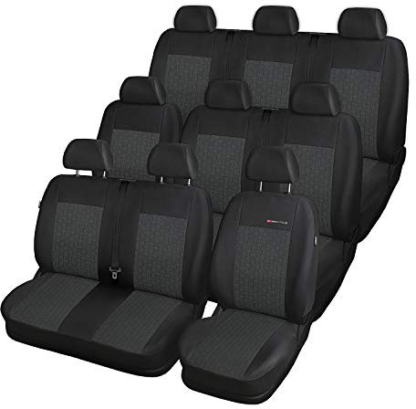 Saferide | Maß Autositzbezüge Komplettset Transporter Bus 9-Sitze Grau Sitzbezüge Sitzbezug Schonbezüge Autoschonbezug Autositzbezug Sitzauflagen Sitzschutz Elegance