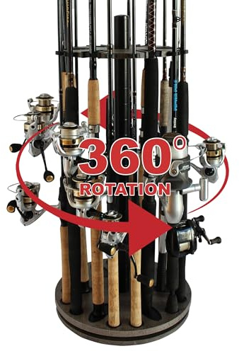 Rush Creek Creations Angelrutenhalter für 24 Ruten, Angelrutenhalter für Garagenorganisation und Aufbewahrung, für Angelrollen, Angelausrüstung, Angelzubehör, Tackle Box (360° drehbares Rack)