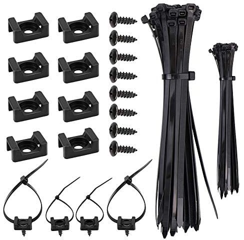 SelfTek 50Pcs Cable Tie Mount with 50 Pcs M5 Screws and 100Pcs 2 Size Self-Locking Cable Zip Ties 15cm/4.7 and 20cm/7.9inch for Wire Management