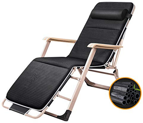 LHNLY-Liegen Relaxsessel Liegender Relaxliege Gartenliege Outdoor Klappbar | Recliner Chair Garden Wohnzimmer Balkon | Gartenstuhl Metall Klappbar Sonnenliege Camping, Schwarz
