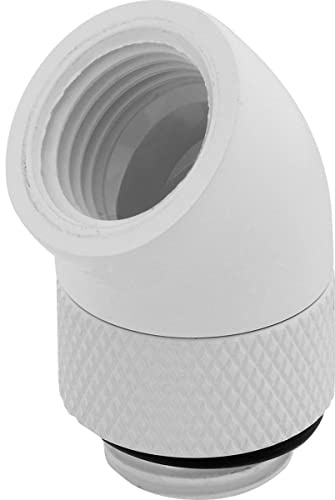 Corsair Hydro X Series 45 Degree Rotary Adapter, Twin Pack (G1/4 BSPP Port Threads, Solid Brass Durability, Secure Rotation Mechanism, Quality Polished Finish, Optimised for High Flow Rates) White
