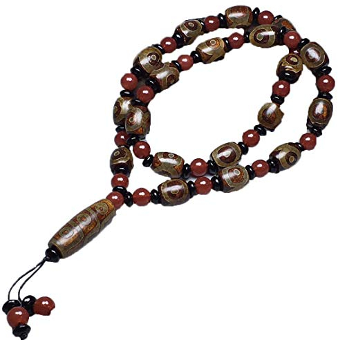 ZHIBO Halskette mit natürlichen Achat-Dzi-Perlen, tibetische Perlen, Schmuck für Damen und Herren, Stein, Achat, Jade, Jade, Jade
