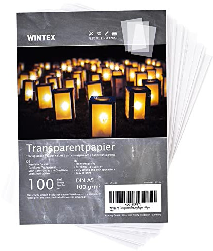 WINTEX Transparentpapier weiß A5 100 Blatt 100g/m² - Pauschpapier Schnittmusterpapier Pergamentpapier zum Bedrucken - Architektenpapier bedruckbar - Pauspapier A5 - Tracing Paper