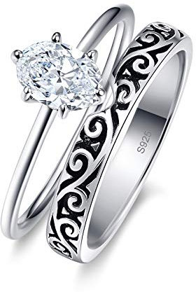 BONLAVIE Vintage Verlobungsring Set Frauen 925 Sterling Silber kubischer Zirkonia Ring Set Größe 52(16.6)