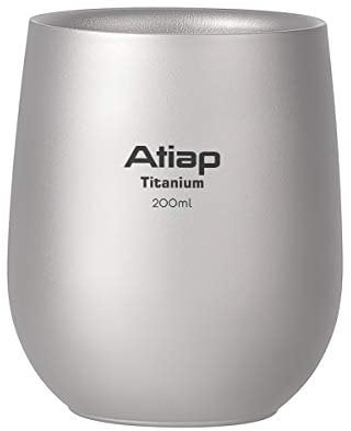 ATiAP Tasse de camping, tasse à thé en titane, design double paroi et sac de transport, convient pour le camping, la randonnée, le pique-nique (200 ml)
