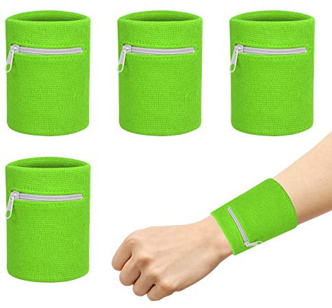 CHALA 4STK Schweissband Handgelenk Set Sportarmband Schweißarmband Sport Schweißband Wristbands mit Reißverschlusstasche laufarmband für Fitness Laufen Radfahren Fußball Basketball
