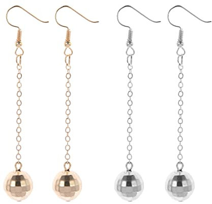 Clyhon 2 Pairs Disco Ball Earrings for Ladies - 70s Earrings Ladies Costume Accessories(Silber, Gold)