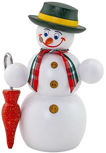 Seiffener Volkskunst | Räuchermännchen | Räucherfigur 14 cm | Schneemann | Original Erzgebirge | 12217 | mit Schirm