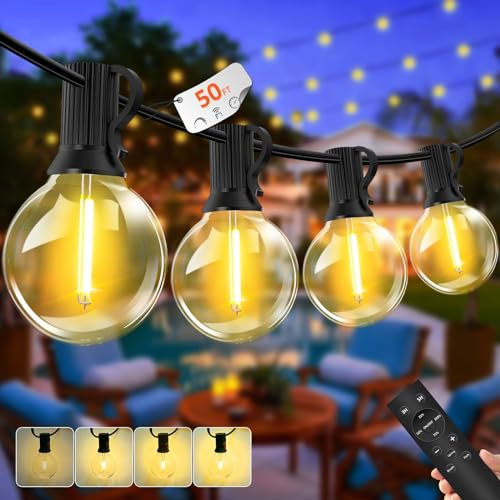 GHUSTAR Lichterkette Außen Dimmbar- 15M Outdoor Lichterkette Strom 17+2 LED G40 Glühbirnen Wetterfest Balkon Lichterkette Aussen mit Fernbedienung IP44 Wasserdicht für Garten Party Terrasse Warmweiß