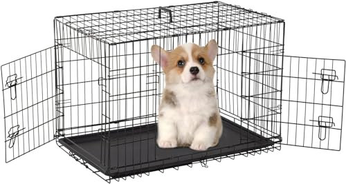 Yesuitme 18inch Dog Crate, Dog Puppy Cage Folding 1 Door Crate with Removable Tray, Extra Small 18-inch Dog Cage Black Metal Training Crate Pet Carrier