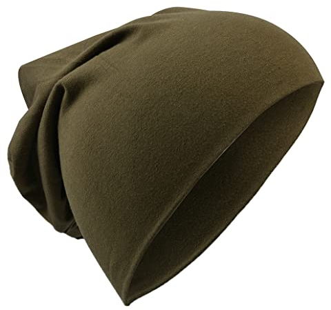 Miobo Kinder Slouch Beanie Mütze,Baumwolle,Unifarbe Olivgruen-L