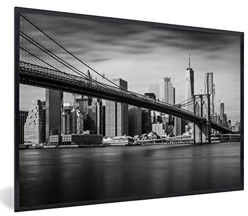 MuchoWow Poster Bilder Wanddeko Deko Wohnzimmer 30x20 cm Brooklyn Bridge und die New Yorker Skyline in schwarz-weiß