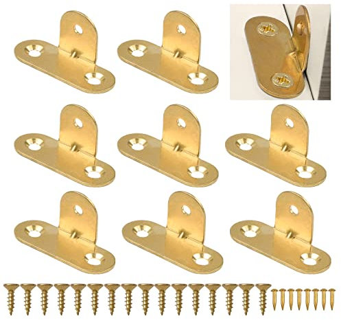 UFURMATE Lot de 8 équerres d'angle plates en laiton à angle droit avec vis et boîte en plastique pour table, chaise, armoire (doré)