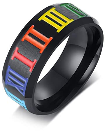 TOXI Neuer schwarzer Ring mit römischen Ziffern in Regenbogenfarben, Titanstahl, Ehering, Partyring für Männer und Frauen