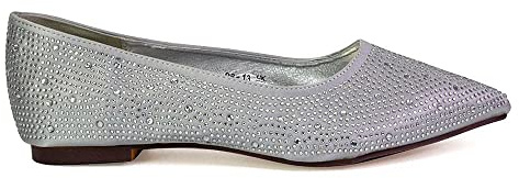 Womens Flat Diamante Shoes Ladies Wedding Slip On Point Toe Ballet Pumps