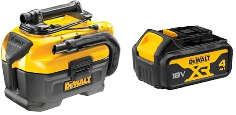 DeWalt - Aspirateur de Chantier Classe L - DCV584L-QW & Batterie XR 18V 4 Ah Li-ION - DCB182-XJ - Compatible avec Tous Les Outils XR 18V Bricolage et Jardin Témoin de Charge Lumineux
