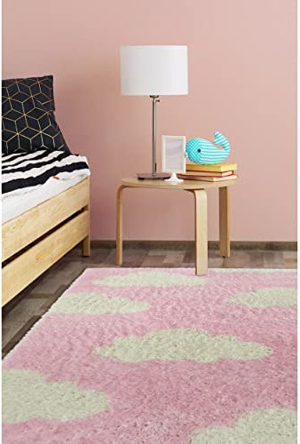 Modern Style Rugs Cosy Shaggy Cloud Design Pink Rug, High Pile Rugs for Living Room, Bedside, 100x150cm (3ft 3 inch x 4 ft 11 inch)