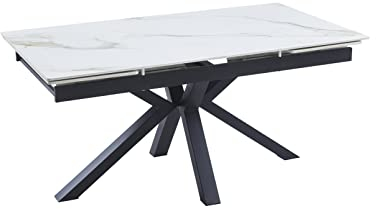 Casa Vital Ausziehbarer Esstisch ARESA, Hochglanz Weiß + Gold, Marmormuster, 160/240 x 90 x 76 cm, Tischplatte aus gesintertem Stein, Gestell und Beine aus Metall, 120 kg max. Belastung