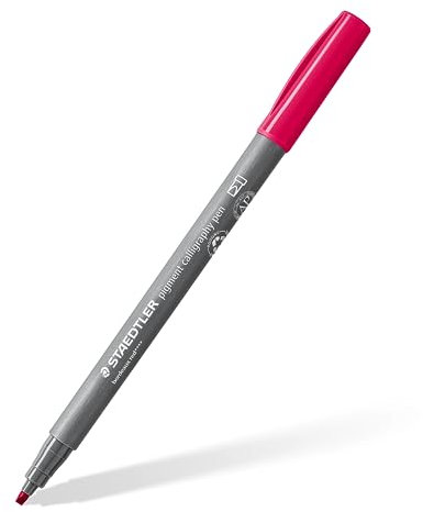 STAEDTLER Kalligraphie Fasermaler pigment Arts, bordeauxrot, 2,00 mm Kalligraphiespitze, pigmentierte Premium-Zeichentusche, wasserfest, 10 Handlettering Filzstifte im Kartonetui, 375-23