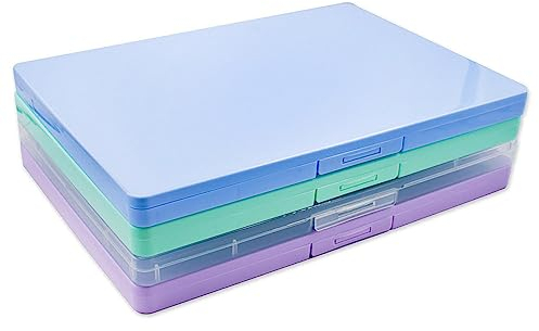 XiyaxiVici 4 Stück A4 Aufbewahrungsboxen aus Kunststoff mit Deckel Plastik Scrapbook Slim schlagfest Papier Aufbewahrungsboxen Büro Schreibtisch Dokumente 4-Farben 32,5x23,5x2 cm