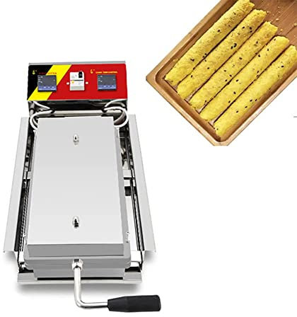 Macchina per involtini di uova antiaderente commerciale, macchina per waffle elettrica da 2200 W, rullo per uova elettrico per waffle, piastre di ferro da forno per involtini di uova con manico lungo