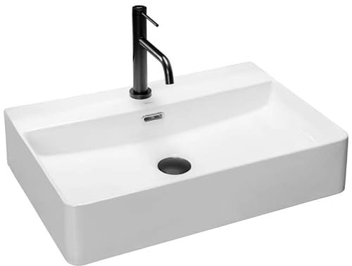 Rea Aufsatzwaschbecken Gina 60 Waschtisch Handwaschbecken Waschschale Waschbecken für Badezimmer aus hochwertiger Keramik 590 x 435 x 125 mm (Weiß)