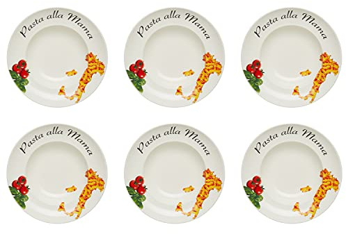 KHG 6er-Set Pastateller, extra groß mit 30 cm Durchmesser in Pasta alla | perfekt für Gastro und Zuhause, hochwertiges Porzellan, Suppenteller, Salatteller, spülmaschinengeeignetKHG 2er-Set