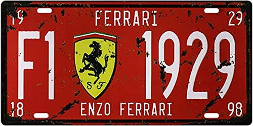 BTFLFDR Metallschilder Retro Vintage Lustig 15,2 x 30,5 cm Indoor F1 ENZO Ferrari 1929 Garage Nummernschild Hofschild Bauernhof Blechschilder