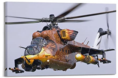 JUNNA Fighter Jet Poster Mi-24 Doe Hubschrauber Dekoratives Gemälde Leinwand Wand und Kunst Bild Familie Schlafzimmer Dekor 60 x 90 cm