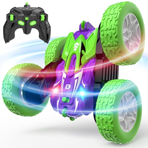 DEERC Ferngesteuertes Auto, RC Auto Spielzeug 360° Überschlag, 2.4GHz RC Stuntauto mit LED Licht, 4WD All Terrain Offroad Crawler 2 Akkus 40 Minuten für Kinder Mädchen ab 6 Jahren Geschenke
