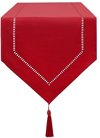 LLCUTESHOP Tischläufer Rot 32 x 150 cm Modern, Innovatives Design Einfarbig Leinen Tischläufer, Abwaschbar Hochwertiger Tischläufer Weizenohrdesign für Esszimmer Party Urlaub Dekoration