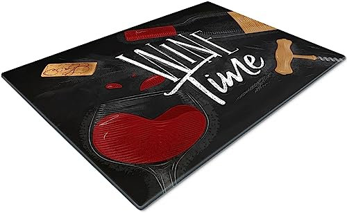 Glass Chopping Board 50 x 40 | Kitchen Worktop Protector | Multifunctional Cutting Board | Work Top Savers | Kitchen Accessories | Extra Large | Wine Time Design 2