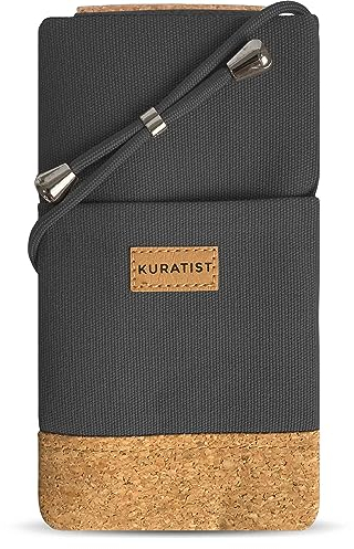 Kuratist NELA Handy Umhängetasche - Canvas & Naturkork - Charcoal -Größe M (Charcoal) - Für Smartphones bis 6.1 Zoll, Kompatibel mit iPhone, Galaxy, Xiaomi, Verstellbarer Gurt, Modern & Minimalistisch