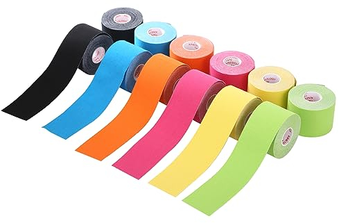 Jabtraxx 12 Rollen Kinesiologie Tape, 5 m x 5 cmTape Kinesio Muskelunterstützungsband E -Book Anwendungsbeispiele Muskelunterstützung Elastisches Umreifungsband Sportband