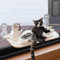 MEWOOFUN Foldable Cat Window Hammock Perch - Large Cat Window Bed 60x30cm with Powerful Suction Cup up to 18kg, Reversible Washable Cover Cat Hammock for Indoor Cats, White Large