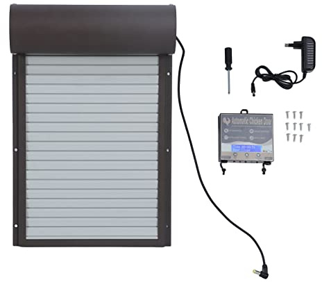 ciciglow Porte Automatique de Poulailler, Ouvre-Porte électrique Automatique alimenté par Batterie avec Adaptateur Secteur, écran LCD, Minuterie Programmable/Commande Manuelle (Prise UE)