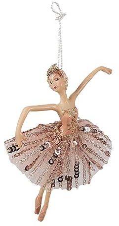 Clayre & Eef Weihnachtsanhänger Ballerina 15 cm Rosa Polyresin Weihnachtsbaumschmuck