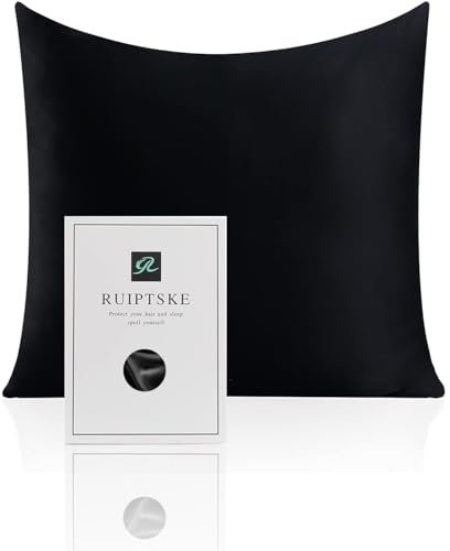 RUIPTSKE Kissenbezug aus Seide für Kopfkissen, 100 % Seide, 22 Momme, Oeko-TEX®-zertifiziert, Vorteile für Haar und Haut, Anti-Aging, Anti-Milben (65 x 65 cm, Schwarz), RUIPTSKE-100-Silk