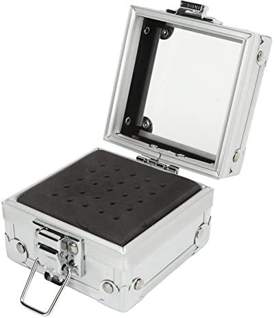 Nail Drill Bit Box Safe Nail Polishing Head Box Storage Aluminum Alloy 25 Holes Container for Salon (Silver)