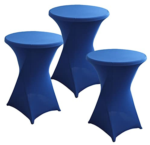 PRELGOSP 3er-Set Stehtischhusse, Bistrotisch Tisch-überzug, Stretch Husse Stehtisch für Hochzeitsfeier, Bankett, Geburtstag, Party Im Freien,Blau,80x110cm