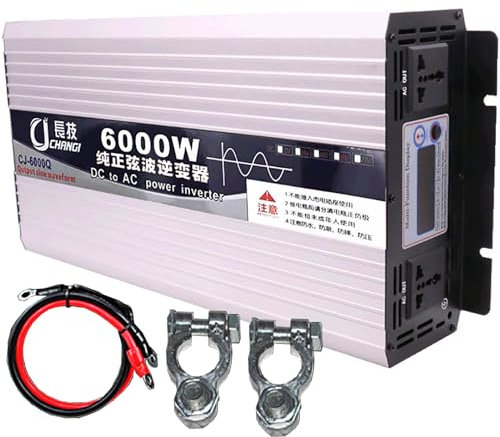 Pure Sine Wave Inverter (3000-6000W), 12/24 / 48/60 / 72V - 110V, Power Transformer, LCD Screen + Multiple Protections, With Battery Cable,12V-6000W