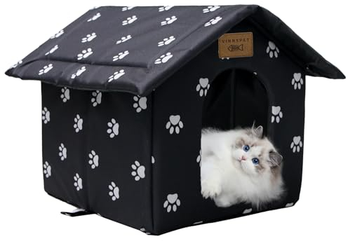 Vinnypet Katzenhaus Für Draußen Winterfest Wasserdicht Wetterfester Katzenhöhle Haustierhaus mit Katzenmatte Warm Hundehöhle Waschbar Hundehaus Tierheim Für Streuner Haustiere 45x40x45