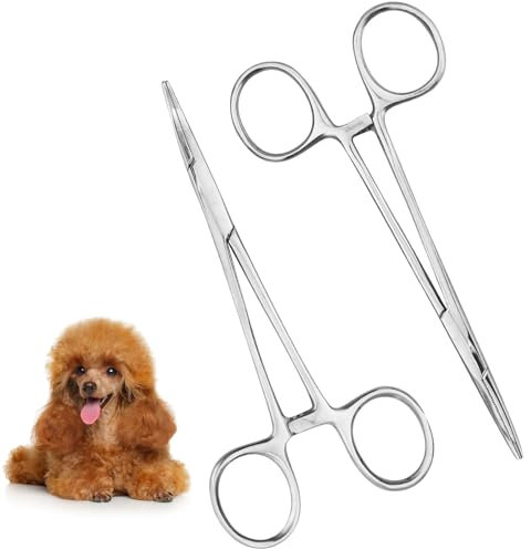 2 Pezzi Pinzette in Acciaio Inox, Pinza Emostatica, Testa Diritta Pinza & Curvo Pinza, Strumenti Veterinari, Adatto per La Pesca, Spennare Animali Domestici, Afferrare Batuffoli di Cotone