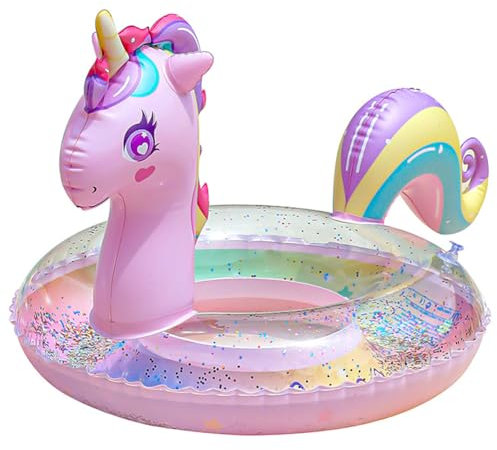 FPGXOCJM Inflatable Unicorn Swim Ring,Pool Float Toys,Children Swimming Pool Ring,Unicorn Inflatable Seat Boat,Outdoor Pool Party Toys, for 5-9 Years Kids,70cm