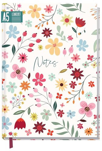 Notizbuch A5 liniert Wild Flower von Trendstuff by Häfft - 124 Seiten, 62 Blatt - ideal als Tagebuch, Bullet Journal, Ideenbuch, Schreibheft - nachhaltig & klimafreundlich